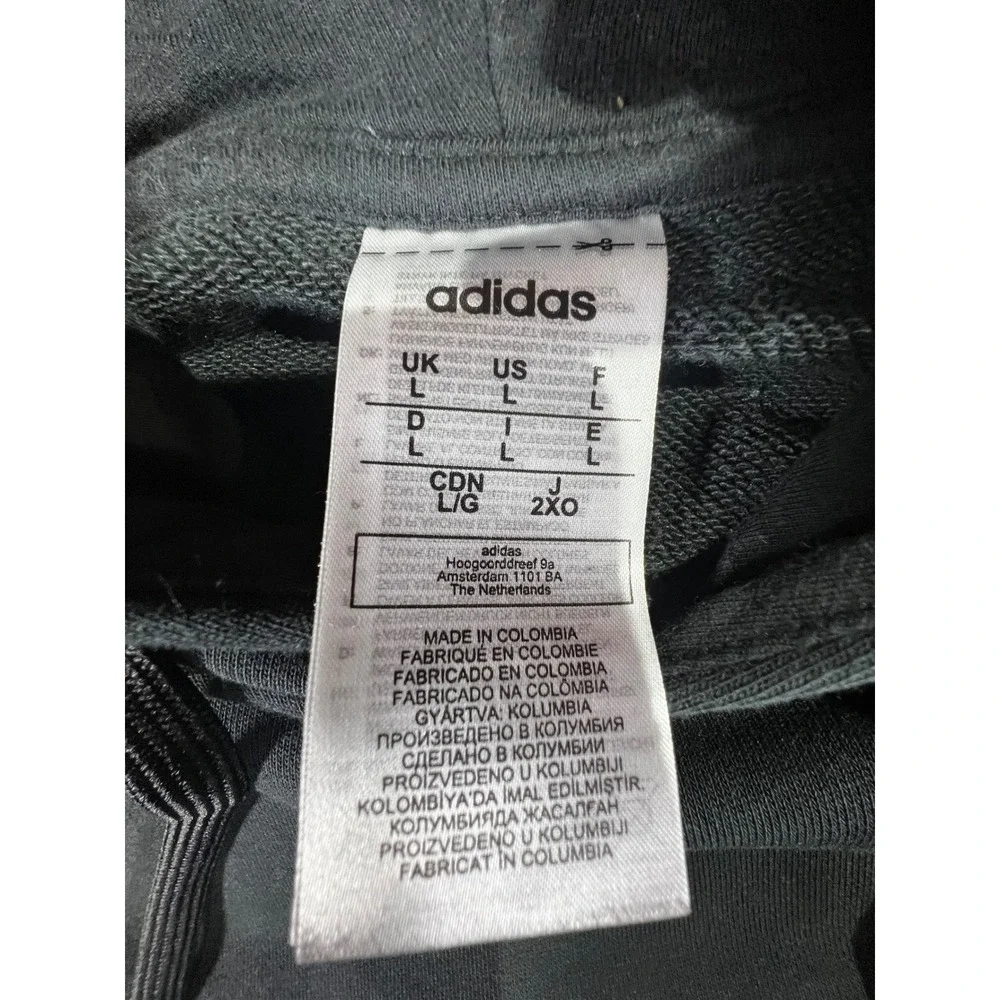 Adidas Mens Hoodie Black‎ White 3 Stripe Logo Athletic Pullover Size L